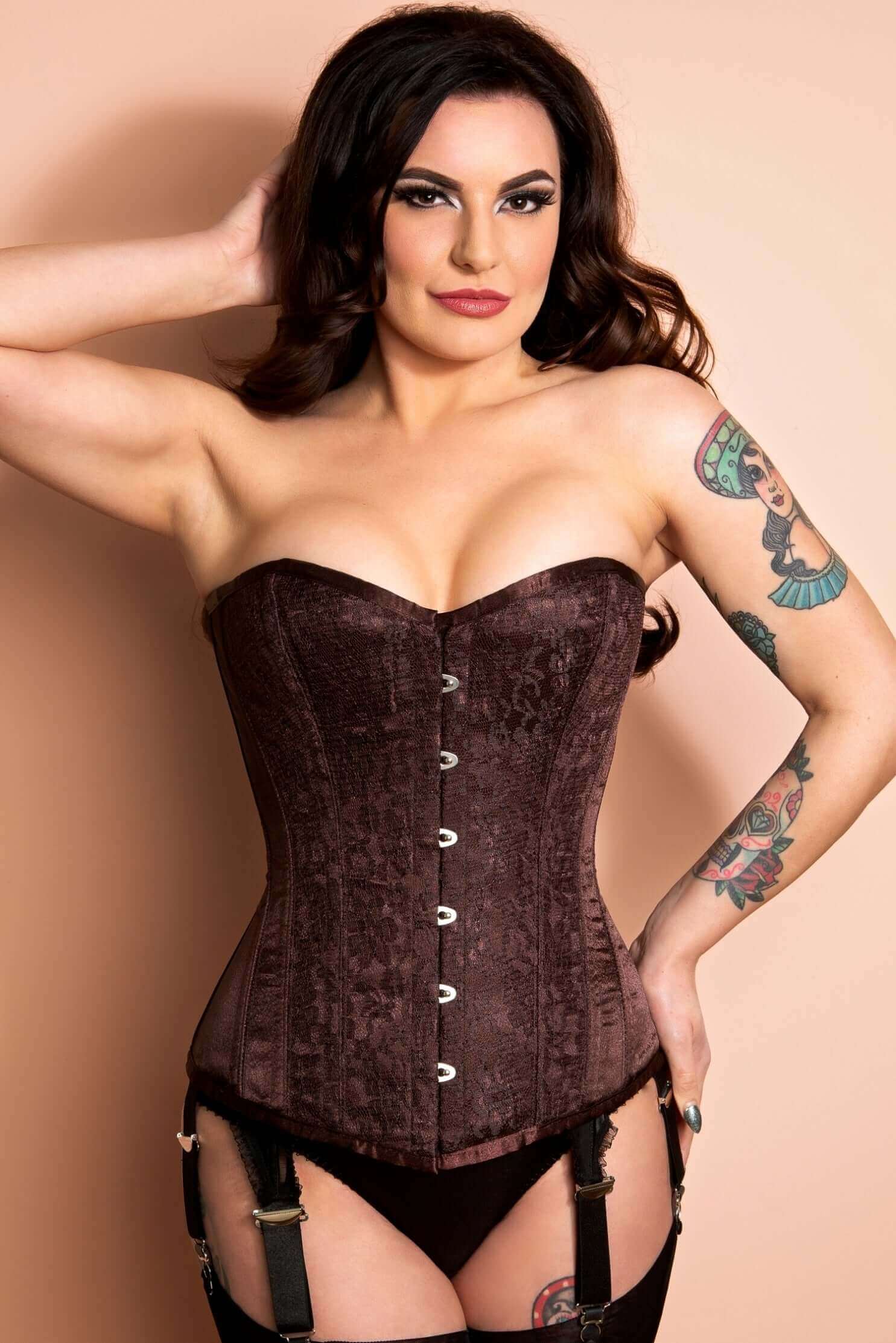 Playgirl Nina Schokobraun Langes Korsett mit Stahlstäben